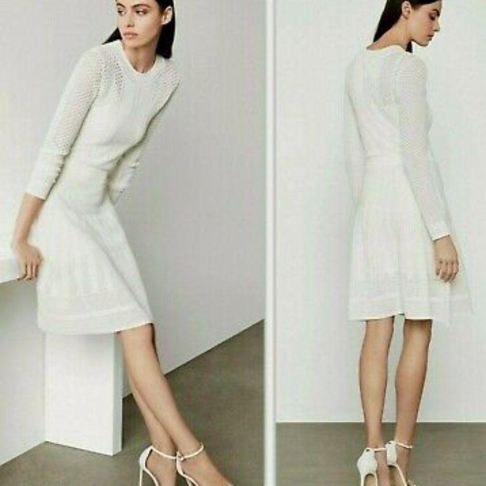 BCBGMaxAzria Ivory Knit Long-Sleeve Fit-and-Flare Dress